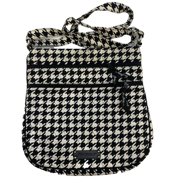 Vera Bradley Handbags - Vtg Vera Bradley Triple Zip‎ Crossbody Hounds Tooth Black & White Checked Purse